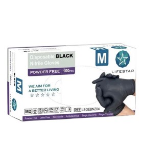 Lifestar Nitrile Gloves Black Powder-Free Size M