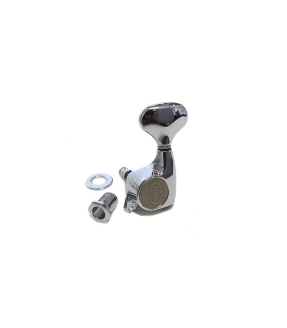 For electric or acoustic guitar (3 left - 3 right). Chrome finish.
